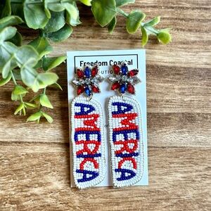 Patriotic America Beaded Earrings - Red, Blue, White | 4th of July Earrings